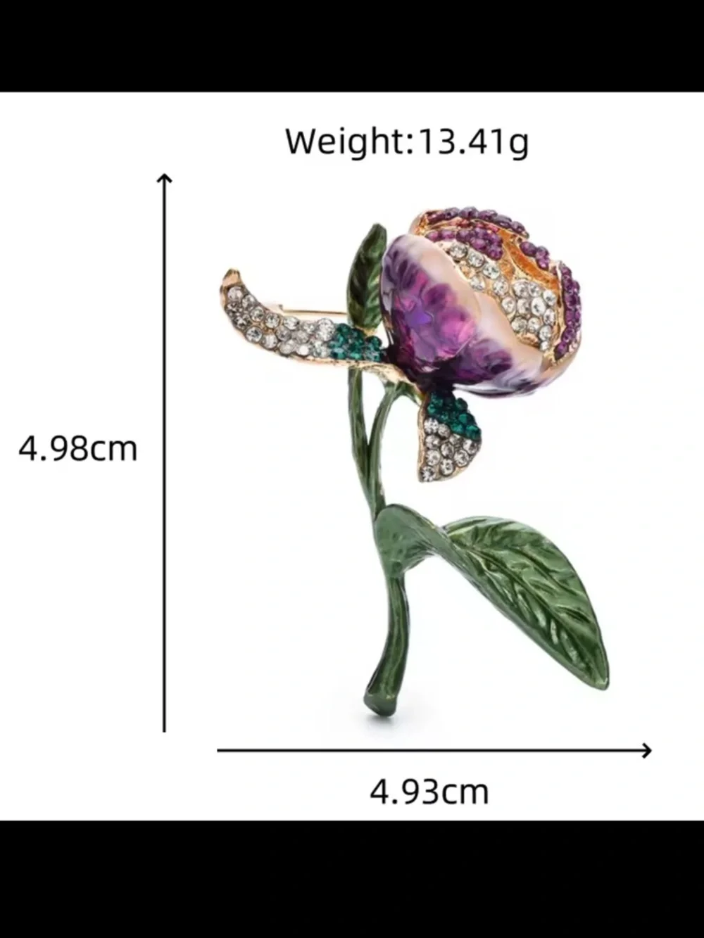 Purple Floral Brooch Pin – Rhinestone Rose Statement Accessory